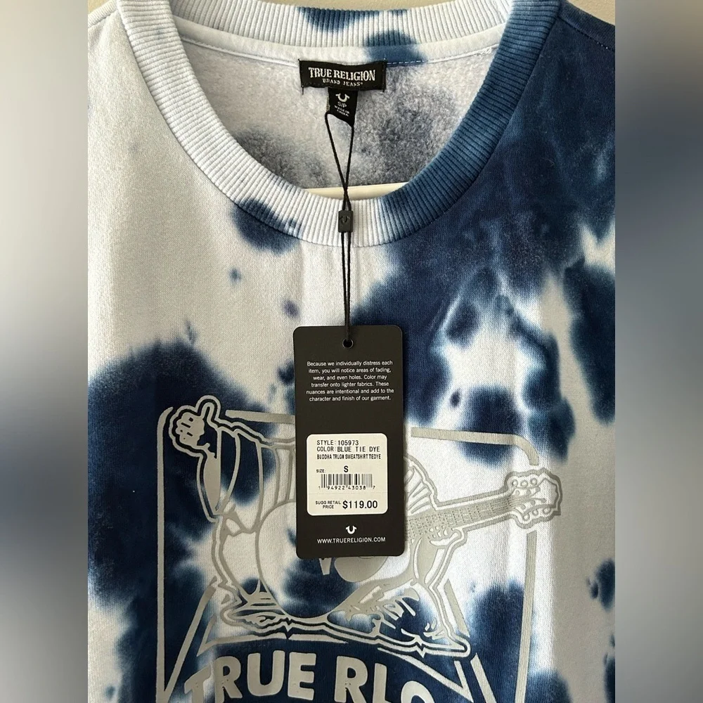 True Religion Tie Dye Sweatshirt Blue White Size Small NWT